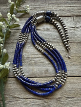 Load image into Gallery viewer, Sterling Silver Multi Strand Lapis W Pearls Bead Necklace 30 inch