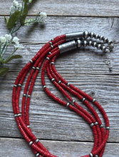 Load image into Gallery viewer, Sterling Silver Multi Strand Red Coral W Pearls Bead Necklace 22 Inch