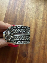 Load image into Gallery viewer, Navajo sterling silver white buffalo turquoise cuff bracelet