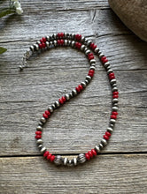 Load image into Gallery viewer, Sterling Silver Red Coral W 6mm 4mm Pearls Bead Necklace 18 inch