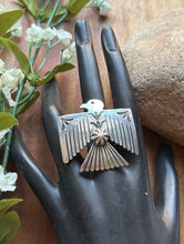 Load image into Gallery viewer, Navajo Sterling Silver Thunderbird Stamped Adjustable Ring Sunshine Reeves