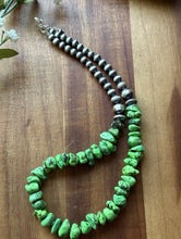 Load image into Gallery viewer, Sterling Silver Green Turquoise Pearls Bead Necklace. 18 inch. Gift