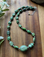 Load image into Gallery viewer, Sterling Silver Green Turquoise Nuggets W Pearls Bead Necklace. 20 Inch