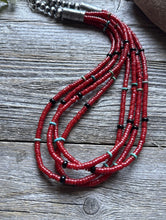 Load image into Gallery viewer, Sterling Silver Multi Strand Red Coral Bead Necklace 22 Inch