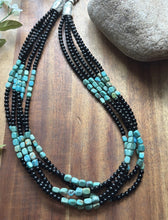 Load image into Gallery viewer, Sterling Silver Multi Strand Black Onyx Turquoise Bead Necklace. 22 Inch