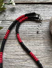 Load image into Gallery viewer, Sterling Silver Black Onyx W Red Coral Bead Necklace. 18 Inch