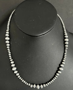 4mm - 8mm Multi Graduated Sterling Silver Oxidized Pearls Bead Necklace 22 Inch