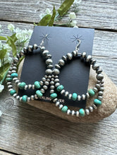 Load image into Gallery viewer, Southwestern SterlingSilver Green Turquoise Pearls Double Loop Earrings 2.5 Inch