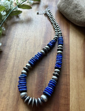 Load image into Gallery viewer, Sterling Silver Graduated Lapis Pearls Bead Necklace. 18 inch. Gift