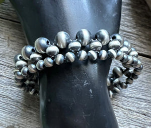 Sterling Silver 5mm 6mm 8mm Pearls Bead Bracelet. 7 Inch