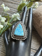 Load image into Gallery viewer, Native American Sterling Silver Kingman Turquoise Adjustable Ring Mary