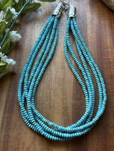 Load image into Gallery viewer, Sterling Silver Multi Strand Blue Turquoise Bead Choker Necklace. 16 inch. Gift