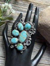 Load image into Gallery viewer, Native American Sterling Silver Turquoise Cluster Ring. Size 8.5 Geneva