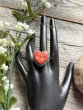 Load image into Gallery viewer, Navajo 925 Sterling Silver Orange Red Spiny Oyster Adjustable Ring. D