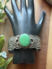 Load image into Gallery viewer, Navajo Native Sterling Silver Green Damele Turquoise Cuff Bracelet Maloney