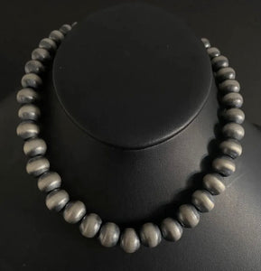 12mm 14 Inch 925 Sterling Silver Oxidized Pearls Bead Necklace Southwestern