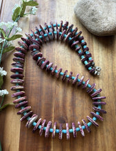 Load image into Gallery viewer, Sterling Silver Graduated Purple Spiny Oyster Turquoise Pearls Bead Necklace 34”