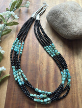 Load image into Gallery viewer, Sterling Silver Multi Strand Black Onyx Turquoise Bead Necklace. 22 Inch
