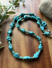 Load image into Gallery viewer, Sterling Silver Blue Turquoise Nuggets W Pearls Bead Necklace. 24 inch