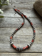 Load image into Gallery viewer, Red Spiny Oyster Multi Graduated Sterling Silver Pearls Bead Necklace 18 inch