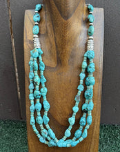 Load image into Gallery viewer, Sterling Silver Multi Strand Turquoise Nuggets Bead Necklace. 28 inch. Gift