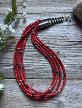 Load image into Gallery viewer, Sterling Silver Multi Strand Red Coral Bead Necklace 22 Inch