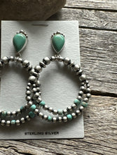 Load image into Gallery viewer, Navajo 925 Sterling Silver Turquoise Pearl Double Loop Earrings. 2.75 Inch AP