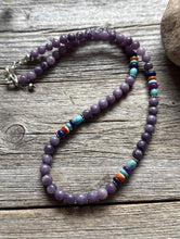 Load image into Gallery viewer, Sterling Silver Multi Color Stone Purple Bead Necklace. 18 inch. Gift