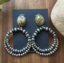 Load image into Gallery viewer, Navajo Sterling Silver Yellow Bumblebee Jasper Pearl Double Loop Earrings Etta