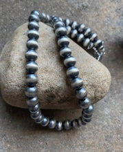 Load image into Gallery viewer, 10mm 18 Inch 925 Sterling Silver Oxidized Pearls Bead Necklace Southwestern