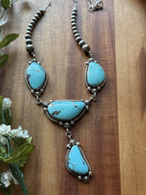 Load image into Gallery viewer, Navajo Sterling Silver Blue Turquoise Lariat Pearls Bead Chain Necklace R Yazzie