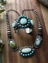 Load image into Gallery viewer, Navajo Sterling Silver Palomino Turquoise Chain Lariat Necklace Cuff Set KY