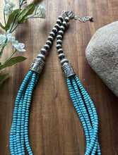 Load image into Gallery viewer, Sterling Silver Multi Strand Blue Turquoise Bead Necklace. 18 inch