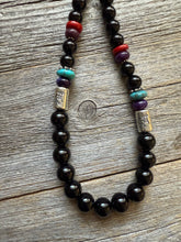 Load image into Gallery viewer, Sterling silver black onyx bead necklace 25 inch