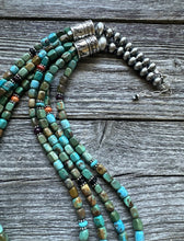 Load image into Gallery viewer, Sterling Silver Multi Strand Blue Green Turquoise Stone Bead Necklace 24 inch