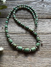 Load image into Gallery viewer, Sterling Silver Green Graduated Turquoise Nuggets Bead Necklace 21 inch
