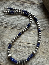 Load image into Gallery viewer, Lapis Multi Graduated Sterling Silver Pearls Bead Necklace 18 inch
