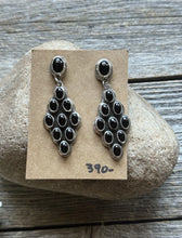 Load image into Gallery viewer, Navajo Native American Sterling Silver Black Onyx Cluster Earrings. Gift Geneva