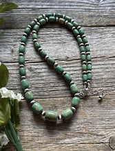 Load image into Gallery viewer, Sterling Silver Green Graduated Turquoise Nuggets Bead Necklace 21 inch