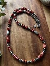 Load image into Gallery viewer, Sterling Silver Orange Red Spiny Oyster Multi Bead Pearls Necklace 24 inch Gift
