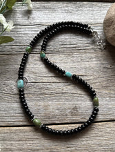 Load image into Gallery viewer, Sterling Silver Black Onyx Turquoise Bead Necklace. 18 Inch Gift