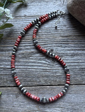 Load image into Gallery viewer, Southwestern Sterling Silver Red Spiny Oyster Pearls Bead Necklace 18 inch