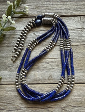 Load image into Gallery viewer, Sterling Silver Multi Strand Lapis W Pearls Bead Necklace 30 inch