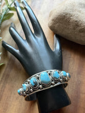 Load image into Gallery viewer, Navajo Native American Sterling Silver Blue Turquoise Row Cuff Bracelet J Nelson
