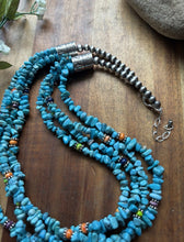 Load image into Gallery viewer, Sterling Silver Multi Strand Stone Blue Turquoise Bead Necklace. 24 inch