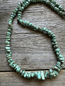 Sterling Silver Number 8 Turquoise Nuggets Bead Necklace Strand. 18 inch