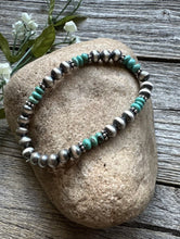 Load image into Gallery viewer, Turquoise 6mm 7 Inch Stretch Sterling Silver Pearls Bead Bracelet