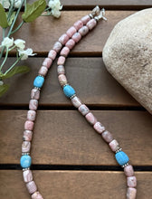 Load image into Gallery viewer, Sterling Silver Rhodochrosite Turquoise Bead Necklace. 18 inch. Gift