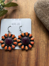Load image into Gallery viewer, Navajo Sterling Silver Orange Purple Spiny Oyster Handmade Earrings Sheila
