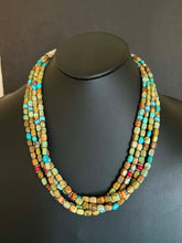 Load image into Gallery viewer, Sterling silver sourhwestern blue green turquoise multistrand necklace 24 inch